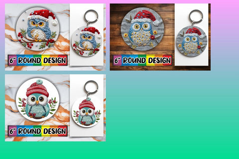 15x Round Car Coaster Design Pack , Xmas Owl Sublimation afrosvg 