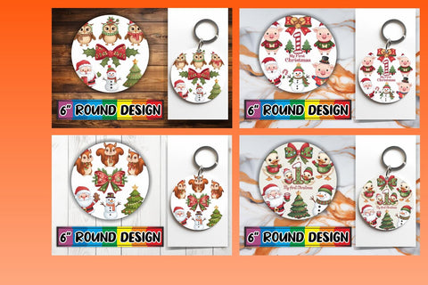 15x Round Car Coaster Design Pack , Xmas Sublimation afrosvg 