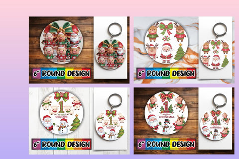 15x Round Car Coaster Design Pack , Xmas Sublimation afrosvg 