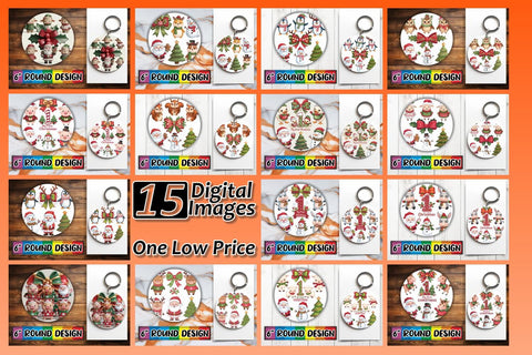 15x Round Car Coaster Design Pack , Xmas Sublimation afrosvg 