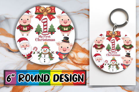 15x Round Car Coaster Design Pack , Xmas Sublimation afrosvg 