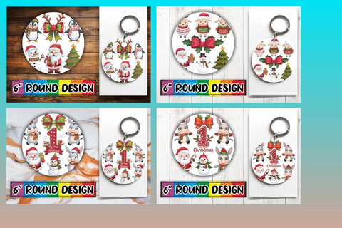 15x Round Car Coaster Design Pack , Xmas Sublimation afrosvg 