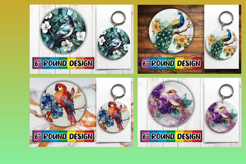 15x Round Coaster Design Pack for Sublimation , 3D Bird Sublimation afrosvg 