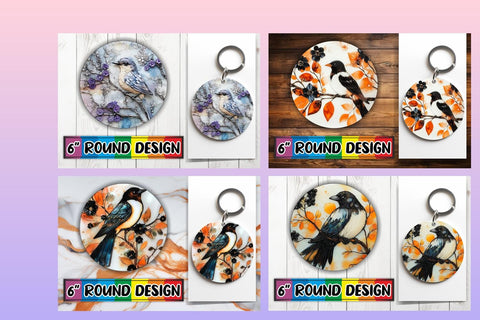 15x Round Coaster Design Pack for Sublimation , 3D Bird Sublimation afrosvg 