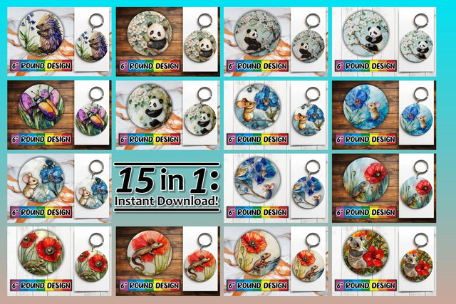 15x Round Coaster Design Sublimation , Animals Sublimation afrosvg 