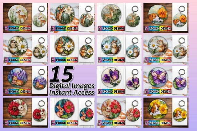 15x Round Coaster Design Sublimation , Animals Sublimation afrosvg 