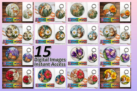 15x Round Coaster Design Sublimation , Animals Sublimation afrosvg 