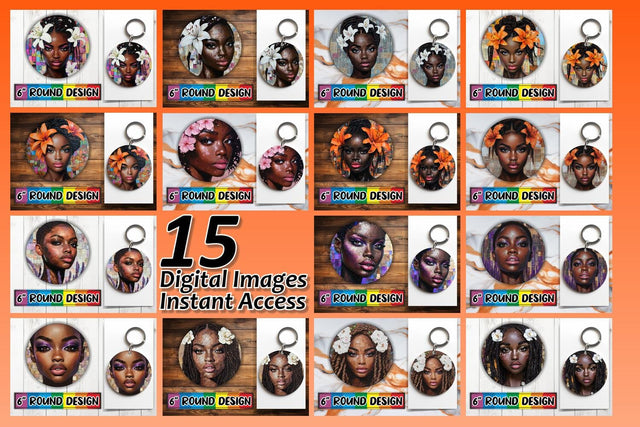 15x Round Coaster Design Sublimation , Woman Sublimation afrosvg 