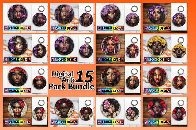 15x Round Coaster Design Sublimation , Woman Sublimation afrosvg 