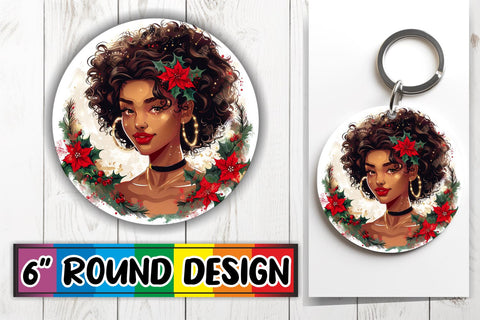 15x Round Coaster & Keychain Sublimation , Xmas Girl Sublimation afrosvg 
