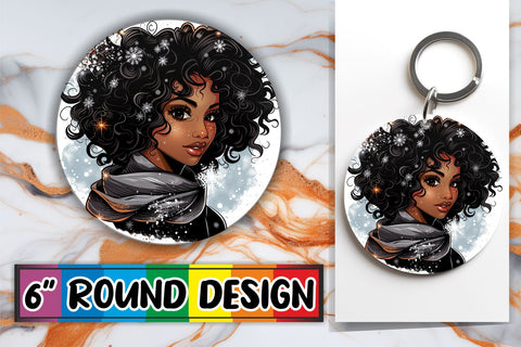 15x Round Coaster & Keychain Sublimation , Xmas Girl Sublimation afrosvg 