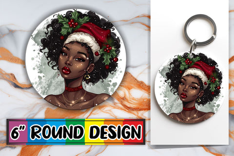 15x Round Coaster & Keychain Sublimation , Xmas Girl Sublimation afrosvg 
