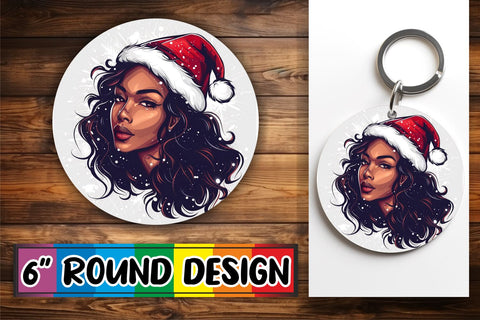 15x Round Coaster & Keychain Sublimation , Xmas Girl Sublimation afrosvg 