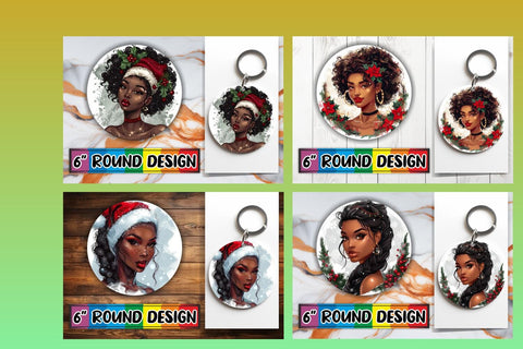 15x Round Coaster & Keychain Sublimation , Xmas Girl Sublimation afrosvg 