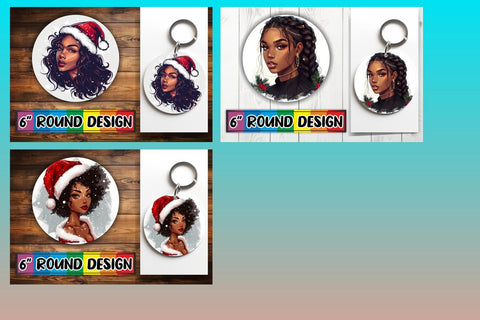 15x Round Coaster & Keychain Sublimation , Xmas Girl Sublimation afrosvg 
