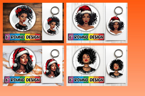 15x Round Coaster & Keychain Sublimation , Xmas Girl Sublimation afrosvg 
