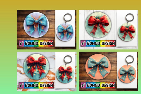 15x Round Coaster Sublimation Designs , Xmas Bow Sublimation afrosvg 
