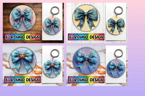 15x Round Coaster Sublimation Designs , Xmas Bow Sublimation afrosvg 