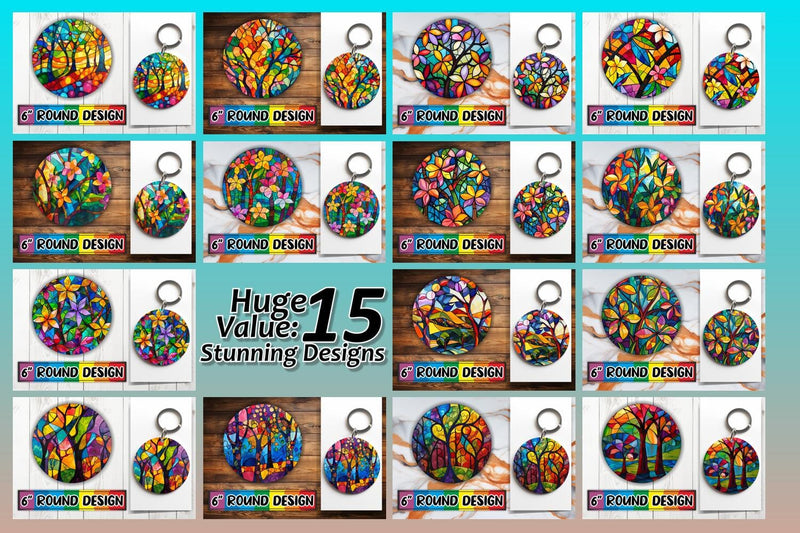 15x Round Coaster Sublimation Pack , Stained Glass Sublimation afrosvg 