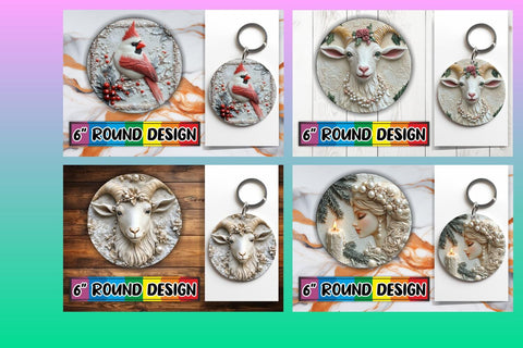 15x Round Design Bundle for Coasters , Christmas Sublimation afrosvg 