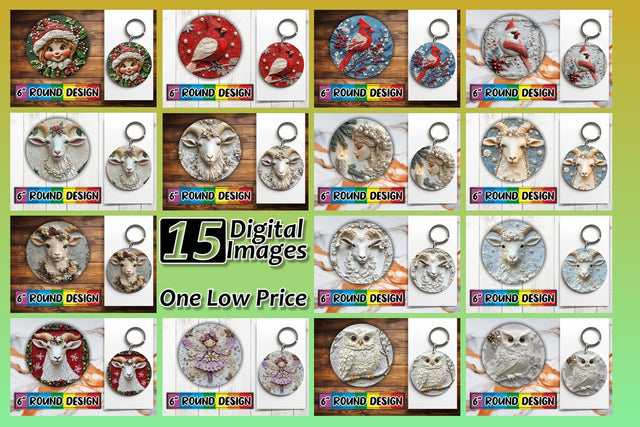 15x Round Design Bundle for Coasters , Christmas Sublimation afrosvg 