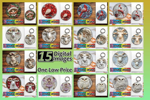 15x Round Design Bundle for Coasters , Christmas Sublimation afrosvg 