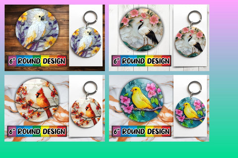15x Round Design Bundle for Coasters & Keychains , 3D Bird Sublimation afrosvg 