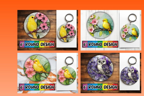 15x Round Design Bundle for Coasters & Keychains , 3D Bird Sublimation afrosvg 