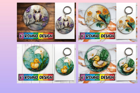 15x Round Design Bundle for Coasters & Keychains , 3D Bird Sublimation afrosvg 