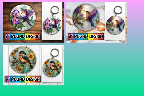 15x Round Design Bundle for Coasters & Keychains , 3D Bird Sublimation afrosvg 