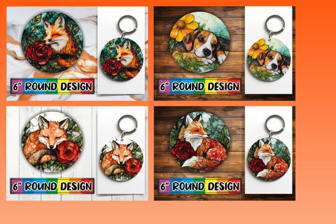 15x Round Design Keychain Set , Animals Sublimation afrosvg 