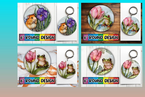 15x Round Design Keychain Set , Animals Sublimation afrosvg 