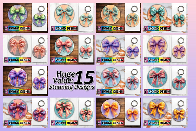 15x Round Design Keychain Set , Christmas Sublimation afrosvg 