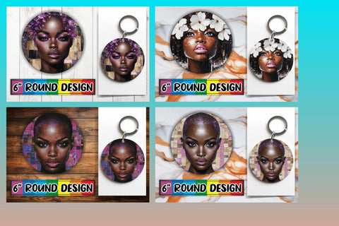 15x Round Design Keychain Set , Woman Sublimation afrosvg 