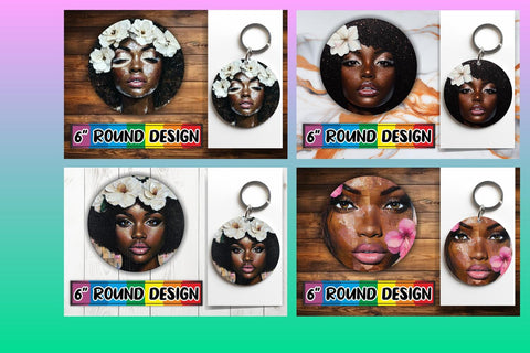 15x Round Design Keychain Set , Woman Sublimation afrosvg 