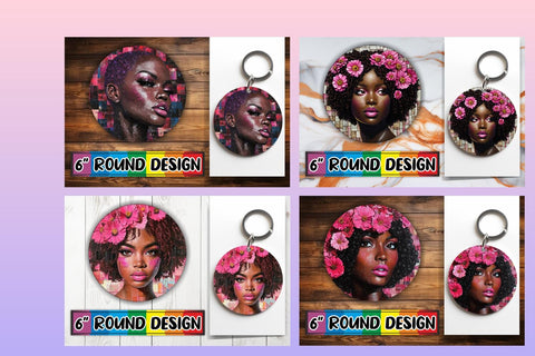 15x Round Design Keychain Set , Woman Sublimation afrosvg 