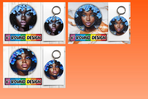 15x Round Design Keychain Set , Woman Sublimation afrosvg 