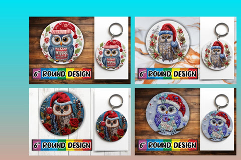 15x Round Design Sublimation Kit , Xmas Owl Sublimation afrosvg 