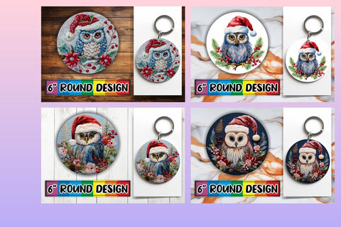15x Round Design Sublimation Kit , Xmas Owl Sublimation afrosvg 