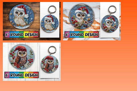 15x Round Design Sublimation Kit , Xmas Owl Sublimation afrosvg 
