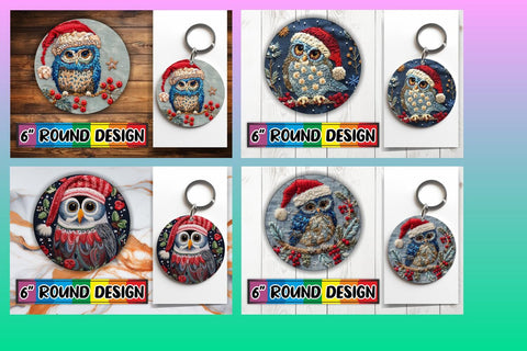 15x Round Design Sublimation Kit , Xmas Owl Sublimation afrosvg 