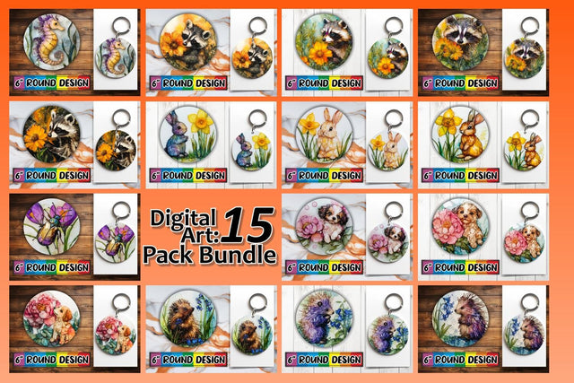 15x Round Design Sublimation Set , Animals Sublimation afrosvg 