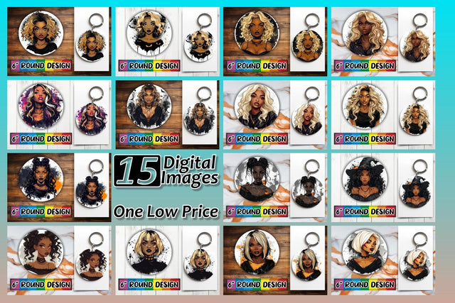 15x Round Design Sublimation Set for Coasters , Halloween Sublimation afrosvg 