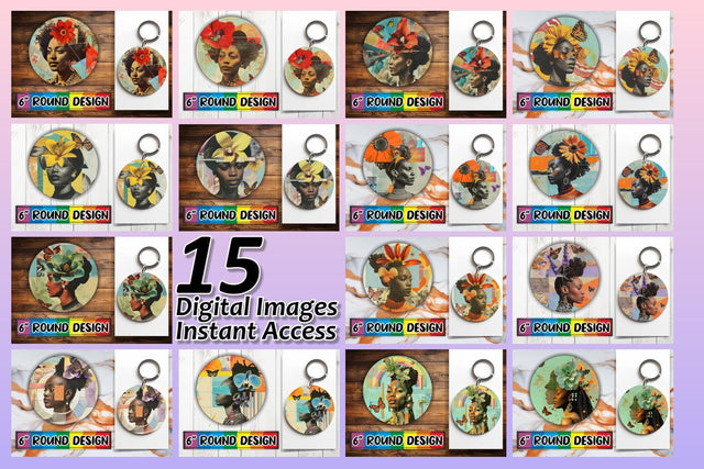 15x Round Designs for Sublimation , Woman Sublimation afrosvg 