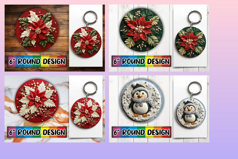 15x Round Keychain & Coaster Bundle , Christmas Sublimation afrosvg 