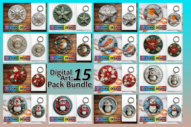 15x Round Keychain & Coaster Bundle , Christmas Sublimation afrosvg 