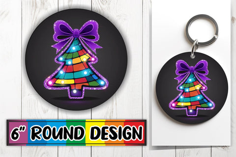 15x Round Keychain & Coaster Pack , Neon Xmas Sublimation afrosvg 