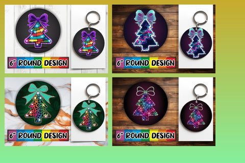 15x Round Keychain & Coaster Pack , Neon Xmas Sublimation afrosvg 