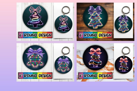 15x Round Keychain & Coaster Pack , Neon Xmas Sublimation afrosvg 