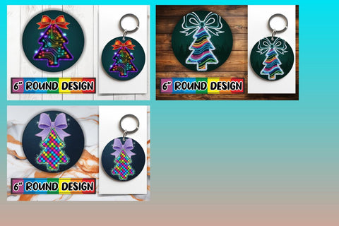 15x Round Keychain & Coaster Pack , Neon Xmas Sublimation afrosvg 